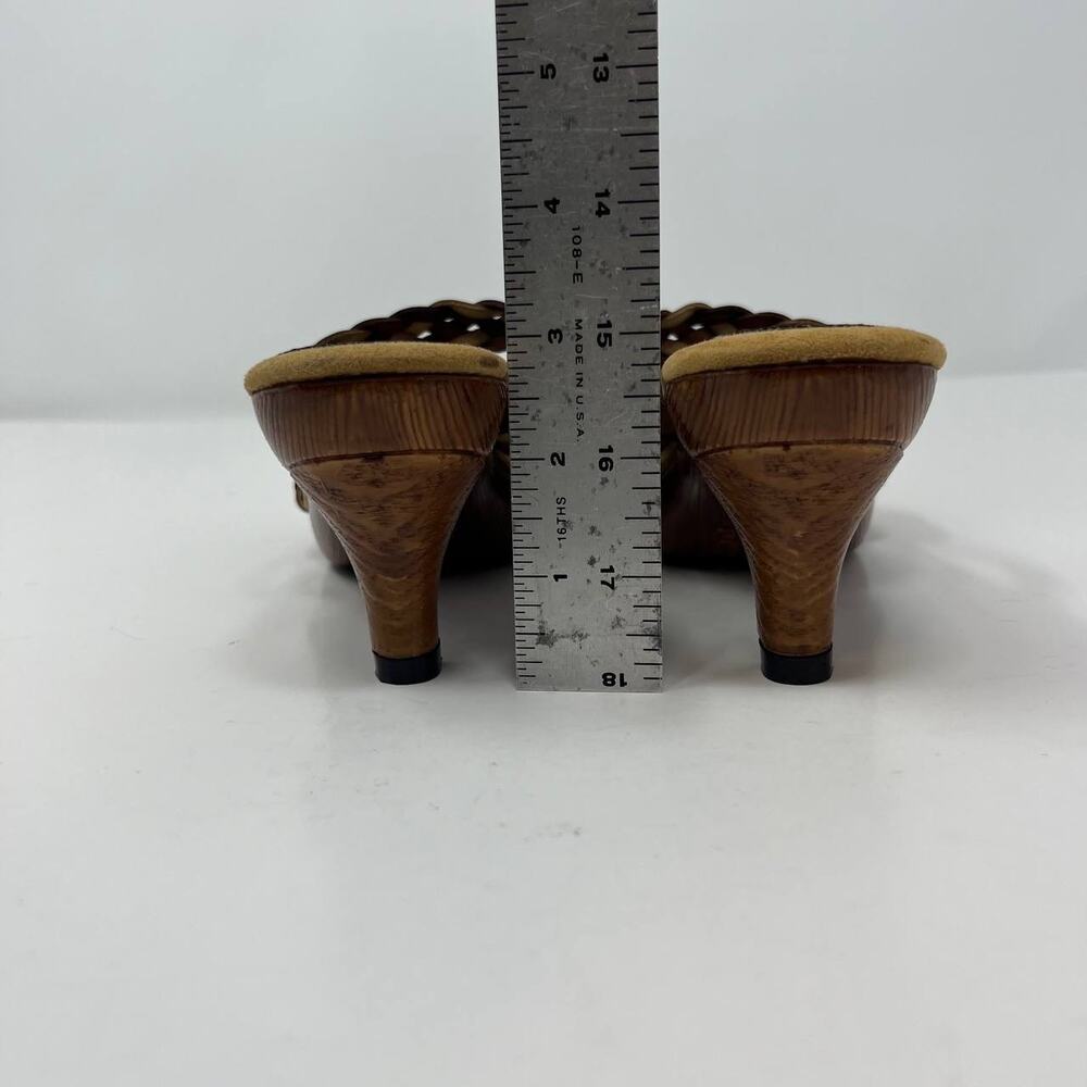 Nota Bene Sandals Women's 7 Wood Kitten Heel Strappy Leather RARE Non-Slip EUC - Picture 8 of 12